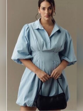 Maeve Anthropologie Puff Sleeve Bubble Mini Dress Pockets Plus Size XL Petite